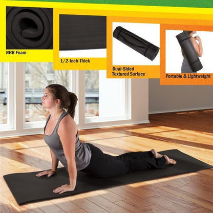 Yoga Mat Set - 4-Pack of Resistance Bands for Working Out with 1/2-Inch Workout Mat - Home Gym Starter Kit - Exercise Equipment by Wakeman (Green)