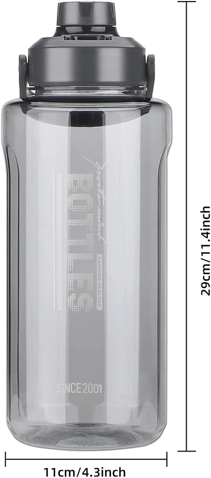 Half Gallon/64oz Water Bottle With Handle, Leak proof with removable strainer, BPA Free Fitness 2L Sports Water Jug, ensure You Drink Enough Water Daily for Gym and Outdoor Sports(Grey)