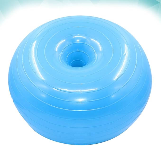 Exercise Donut Yoga Ball PVC Anti-Burst Stability Ball with Air Pump, Thickened Half Fitness Trainer for Core Balance and Stretching at Home (Light Blue)