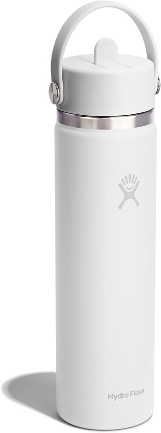 Hydro Flask Water Bottle - Insulated Stainless Steel - Wide Straw Lid, Non Spill, Leakproof in 24 Oz Tonal White