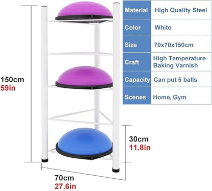Balls Home Schools Display Rack Half Exercise Ball Trainer Storage Rack - 5 Tier Floor Stand Half Circle Balance Ball Holder Storage Organizer for Home Gym Fitness Equipment (White)