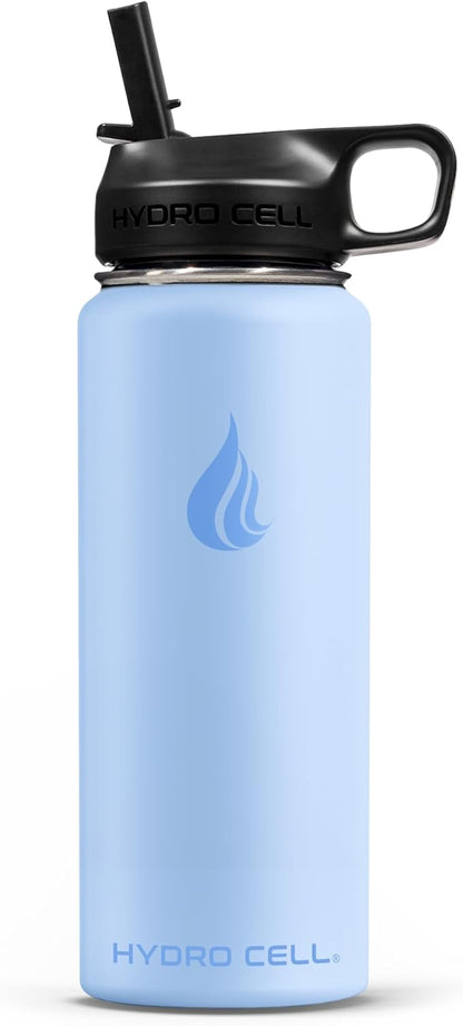 HYDRO CELL Stainless Steel Insulated Water Bottle with Straw - For Cold & Hot Drinks - Metal Vacuum Flask with Screw Cap and Modern Leakproof Sport Thermos for Adults (Glacier 18oz)