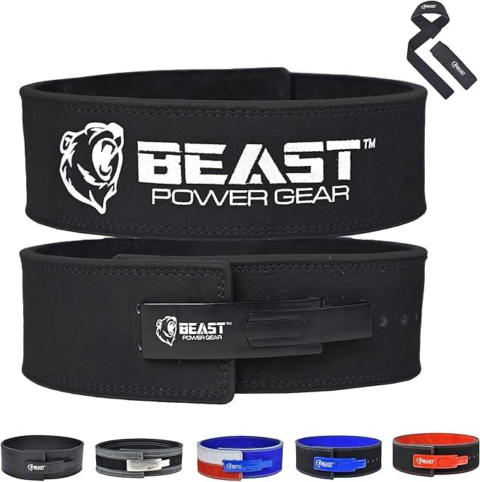 Beast Power Gear Weight Lifting Belt Lever Buckle 10MM 13MM Thick & 4 Inches Free Strap Weightlifting, Powerlifting, Deadlifts, Squats Men Women