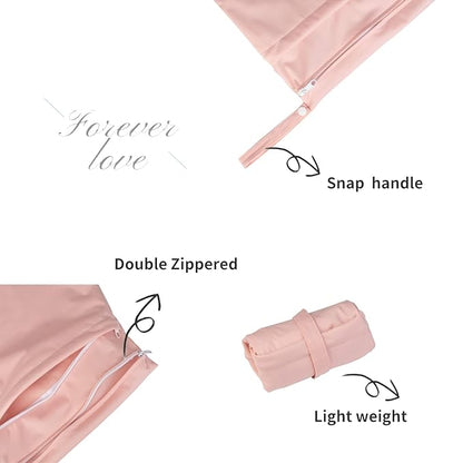 ALVABABY 3pcs Baby Cloth Diaper Wet/Dry Bags|Waterproof Reusable with Two Pockets|Travel, Beach, Pool, Daycare, Soiled Baby Items,Yoga，Gym Bag for Swimsuits or Wet Clothes (3 pcs in SML, Pink) 3L-B19