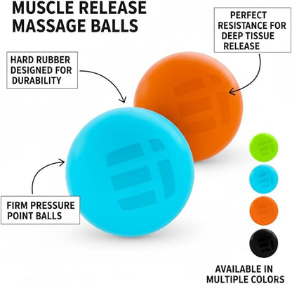 Massage Lacrosse Balls for Myofascial Release - Trigger Point Therapy Ball Set for Deep Tissue Relief - Foot Massage Ball Roller for Plantar Fasciitis - 4 Pack (Blue/Orange)