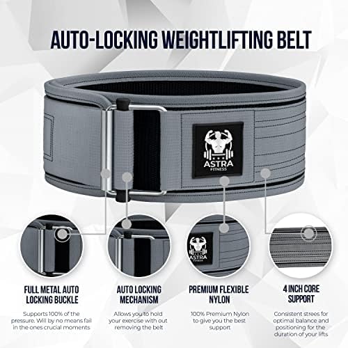 Quick Locking Premium Weight Lifting Belt - Powerlifting, Cross Training for Men and Women - 4 Inch Wider Back Support, 100% Metal Buckle - Professional Fitness, Olympic Lifting, Deadlift