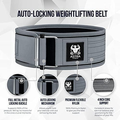 Quick Locking Premium Weight Lifting Belt - Powerlifting, Cross Training for Men and Women - 4 Inch Wider Back Support, 100% Metal Buckle - Professional Fitness, Olympic Lifting, Deadlift