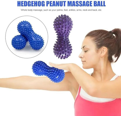 2 Pack Peanut Massage Ball Roller Spiky Double Lacrosse Balls Trigger Point for Stress Reflexology Foot Muscle Therapy Deep Tissue Relieve Strength Exercise Fitness Body