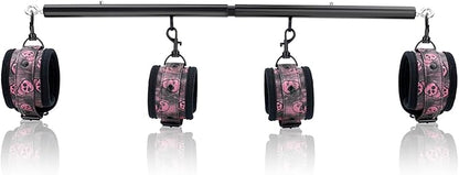 Spreader Bar Heavy Duty Stainless Steel Expandable Home Gym with 4pcs Furry Purple Adjustable Strap,Sports Aid Training Fitness Gear Pilates Aid Kit,Yoga Set