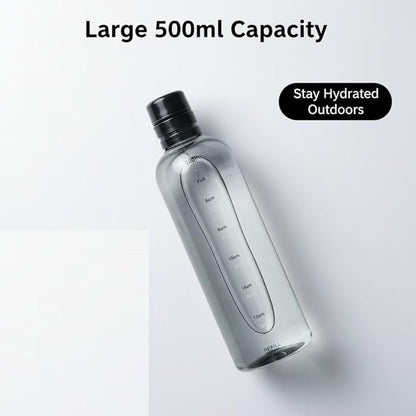 17oz Plastic Sports Bottle ，Time Marker Water Bottle, Leakproof Sports Drinking Bottle for Gym, School, Office, Trave(Black 17oz)
