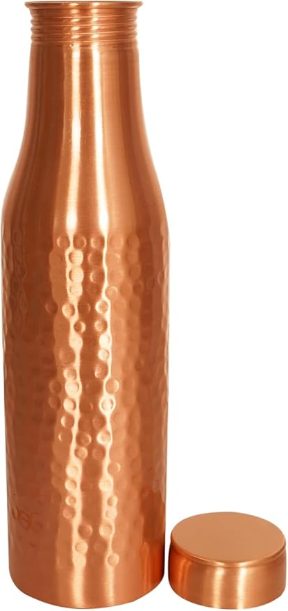 Copper Water Bottle 34 Oz Hammered Copper Water Bottle For Drinking 100% Pure Ayurvedic Vessel For Leak-Proof Lid Bottle for Yoga, Gym, Office, Home