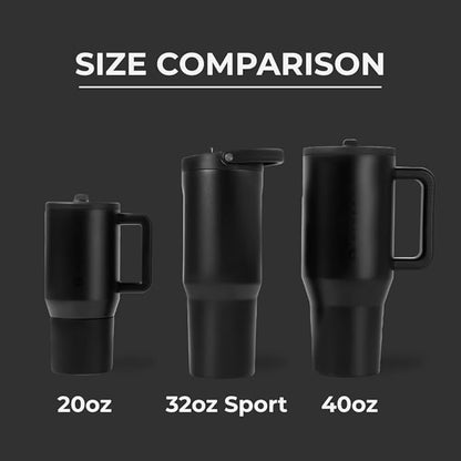 HydroJug Sport - Stainless Steel Tumbler with Straw, Vacuum Insulated, 32oz Leakproof Water Bottle, Ergonomic Design, Reusable, Dishwasher Safe, Rubber Base, Durable for Gym or Outdoors, Black