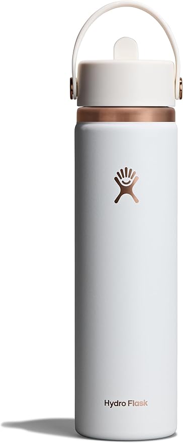 Hydro Flask Water Bottle - Insulated Stainless Steel - Wide Straw Lid, Non Spill, Leakproof in 24 Oz Chalk White Arc