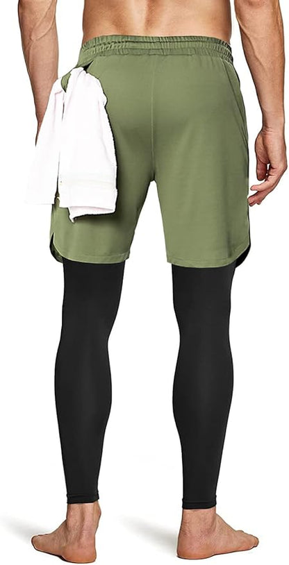 Aolesy Men's 2 in 1 Running Pants, Gym Workout Compression Pants for Men Training Athletic