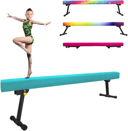 GLANT 8ft Ultrasimple Adjustable&Foldable Balance Beam,High-Low Floor Beam Suede Gymnastics Equipment,No Tool Require, Gymnastics Beam for Training&Professional HomeTraining