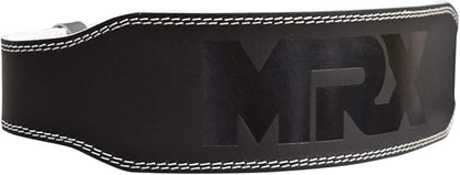 MRX Weight Lifting Belt Genuine Leather - 4 Inches Wide 8mm Thick Padded Lumbar Back Support Double Prong Powerlifting Belts Heavy Duty Deadlifts Workout Squats & Exercise Belt for Men & Women