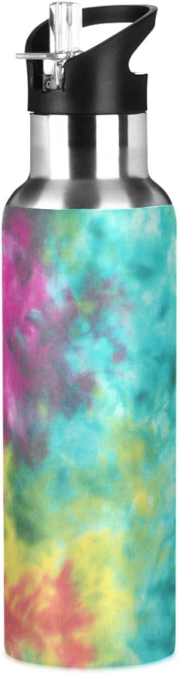 22 OZ Colorful Tie Dye Pattern Water Bottle with Straw - BPA Free Leakproof Stainless Steel Water Bottle for Women Men Water Jug for Fitness Gym Outdoor Sport