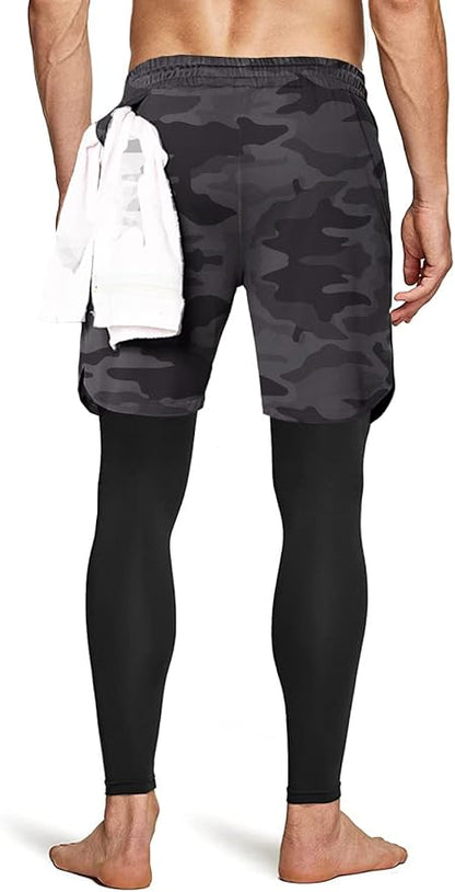 Aolesy Men's 2 in 1 Running Pants, Gym Workout Compression Pants for Men Training Athletic
