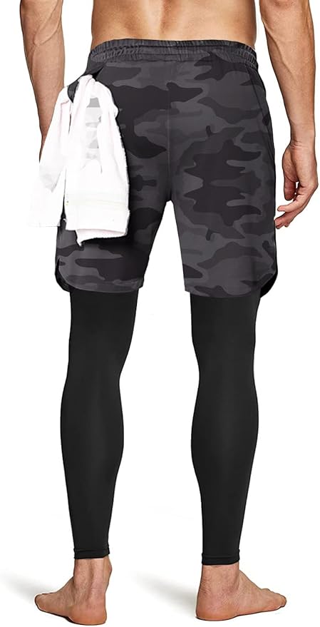 Aolesy Men's 2 in 1 Running Pants, Gym Workout Compression Pants for Men Training Athletic