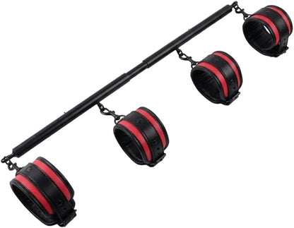 Heavy Duty Stainless Steel Expandable Spreader Bar with 4pcs PU Black--Pink Skull Pattern Detachable Adjustable Straps,Workout Bar for Home Indoor Gym Training Kit