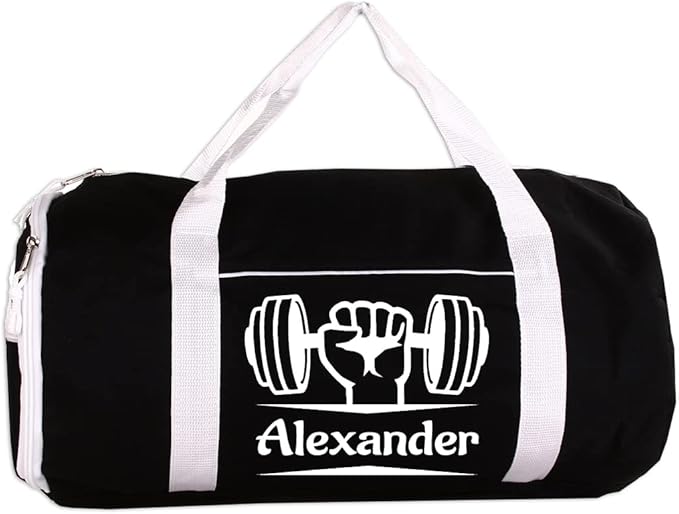 Personalized Sport/Gym Roll Duffel Bag - Fitness & Weight Training Black 18"