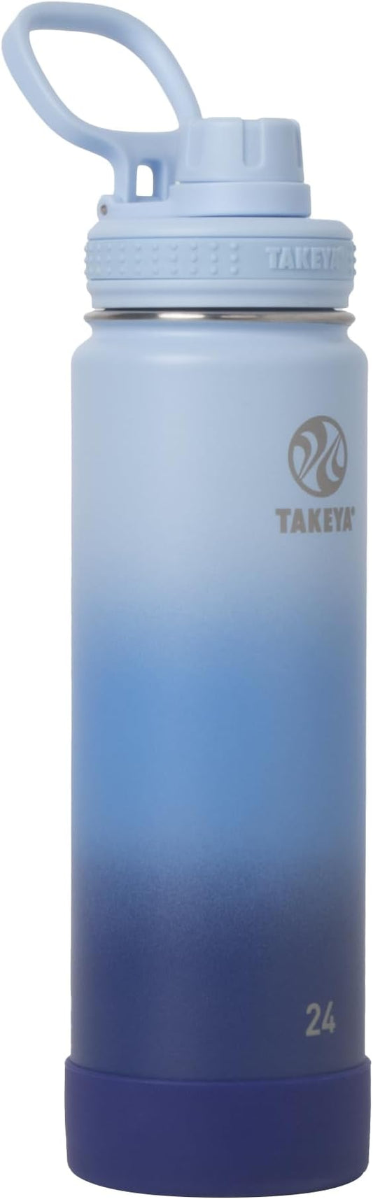 Takeya Actives Stainless Steel Water Bottle, Insulated Spout Lid, Keeps Drinks Cold 24 Hrs, Leakproof, Durable, Dishwasher Safe, Ideal for Gym, Travel, Fits Most Cup Holders, 24 oz/Ombre Pacific Blue