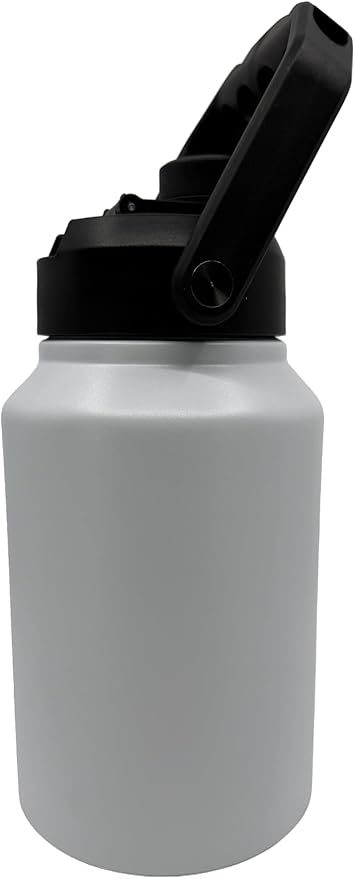 64 Ounce Half Gallon Insulated Water Bottle, Large Capacity Vacuum Flask with Handgrip (White)