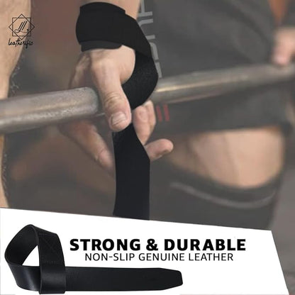 | Leather weight Lifting Wrist Straps | Set of 2, 20" Genuine Leather Grips for heavy lifts | Soft, Pliable, Wrist support for Strength Training & Exercise