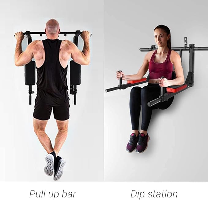 PLKO Wall Mount Pull Up Bar and Multi-Function Squat Press Barbell Rack Stand set，Wall Mounted Body Press Pull Up Bar Gym Chin-Up for Upper Body Workout,Fitness Exercise Equipment Home Gym