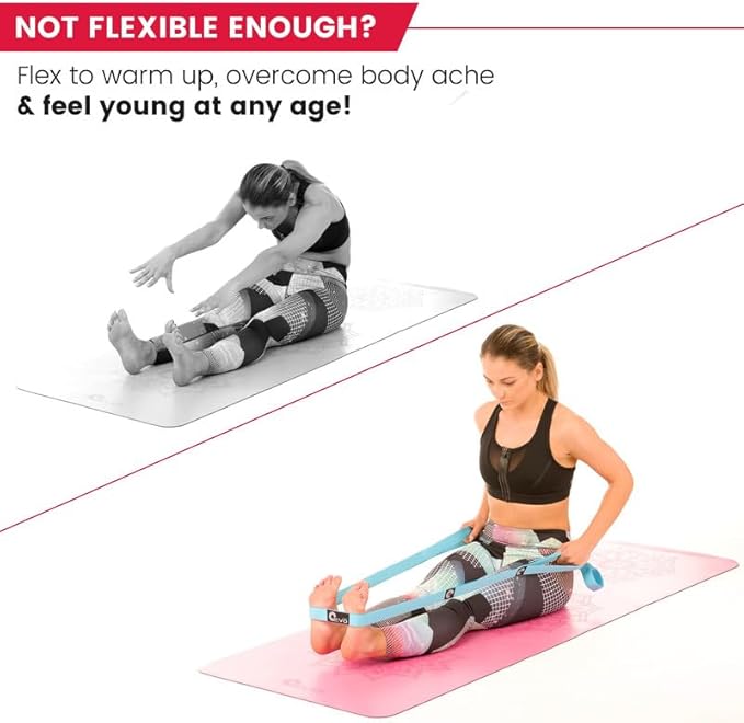YOGA-EVO Elastic Stretching Strap with 10 Loops Premium Cotton Yoga Strap for Flexibility, Physical Therapy & Muscle Activation Includes Comprehensive HD Video Training & Digital Guide Latex-Free