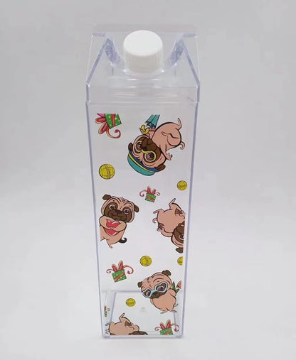 Milk Carton Water Bottle 33oz (1L) Plastic Clear Square Milk Bottles BPA Free Leakproof Water Bottle Portable Reusable Milk Carton Shaped Juice Bottle Perfect for Fitness Gym Camping Sports