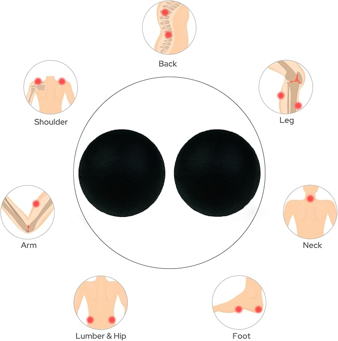 Small Hard Massage Ball 2 Pack. Lacrosse Ball Size Fascia Balls for Trigger Point Deep Tissue Myofascial Release Muscle Relax Plantar Fasciitis Relief Physiotherapy Yoga Pilates (Black)