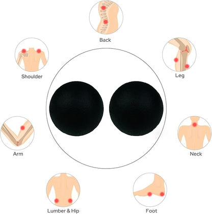 Small Hard Massage Ball 2 Pack. Lacrosse Ball Size Fascia Balls for Trigger Point Deep Tissue Myofascial Release Muscle Relax Plantar Fasciitis Relief Physiotherapy Yoga Pilates (Black)