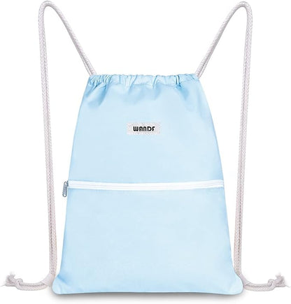 WANDF Drawstring Backpack String Bag Sackpack Cinch Water Resistant Nylon for Gym Shopping Sport Yoga (Light Blue)