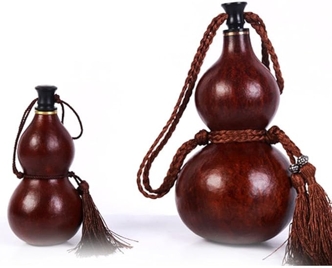 Gourd Water Bottle, Asian-Style, Brown, 300ML, Travel, Sports, School, Reusable, Round, Gourd Material, Leak-Proof, Portable, Interactive Decoration