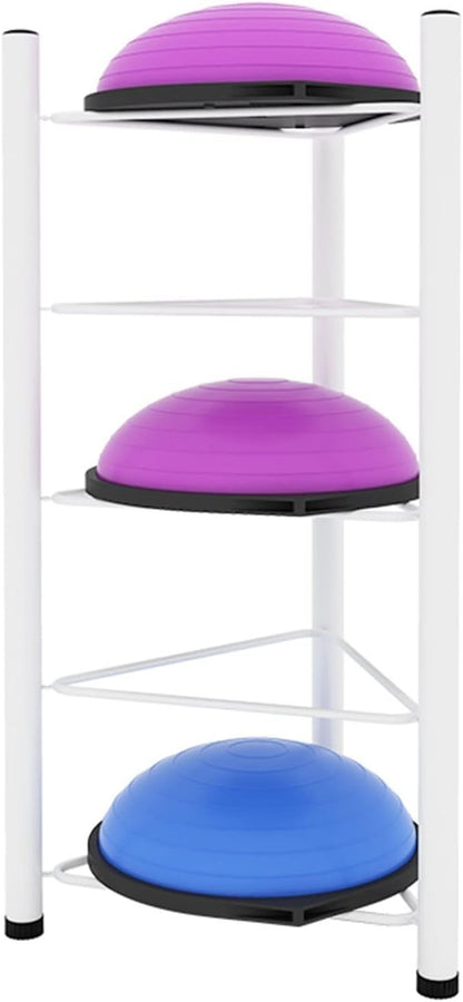 Exercise Half Balance Ball Trainer Holder Storage Rack - Home Fitness Gym Workout Equipment 3/5/6/7 Tier Floor Stand Corner Storage Organizer for Basketball Bowling Medicine Yoga Bosu Balls(White,5 la