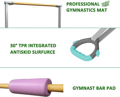 Foldable & Moveable Gymnastics Horizontal Bar with Rings,3’to 5’Adjustable Height Expandable Junior Kip Bar for Home,Indoor Gym Equipment for Kids