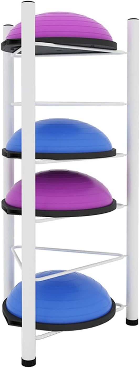 Exercise Half Balance Ball Trainer Holder Storage Rack - Home Fitness Gym Workout Equipment 3/5/6/7 Tier Floor Stand Corner Storage Organizer for Basketball Bowling Medicine Yoga Bosu Balls(White,6 la