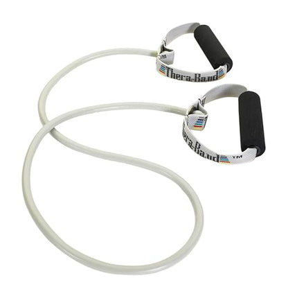 THERABAND Resistance Tubes, Professional Latex Elastic Tubing with Soft Handles For Physical Therapy, Lower Pilates, At-Home Workouts, and Rehab, 50 Inch, Silver, Super Heavy, Advanced Level 2