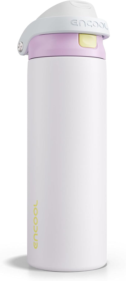 ENCOOL Leakproof Insulated Water Bottle with Straw Dual-Sip Water Bottle Bag-Safe Design for Work, Commute & Gym – Keeps Drinks Cold All Day, 24 oz, Lemonade Pink
