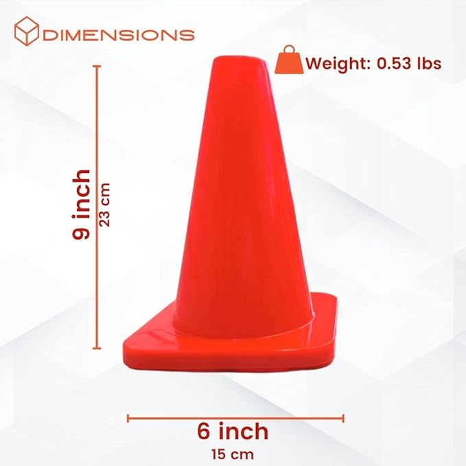 Heavy Duty Agility Training Cones (2 in, 6 in, 9 in, 12 in, 18 in, 28 in) for Sports and Kids Coaching, Multipurpose Field Marker Cones, Soccer, Basketball Drills, Bike, Motorcycle Training