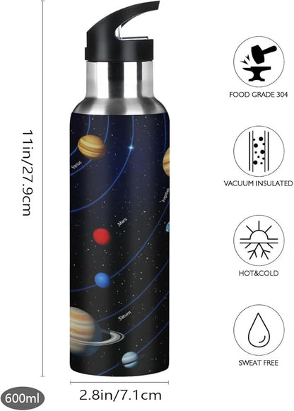 AUUXVA Space Solar System Planet Water Bottle Vacuum Insulated Stainless Steel Mug Kids Water Bottle with Straw and Handle Keep Hot Cold Sport Bike Fit Travel Outdoor 20 oz