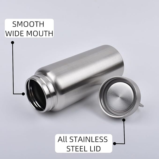 CDJ 16 OZ Uninsulated Single Wall Stainless Steel Water Bottle, Reusable Metal Water Bottle for Sports, Leakproof and Durable, Perfect for Hiking, Gym, Picnics, and Outdoor Activities