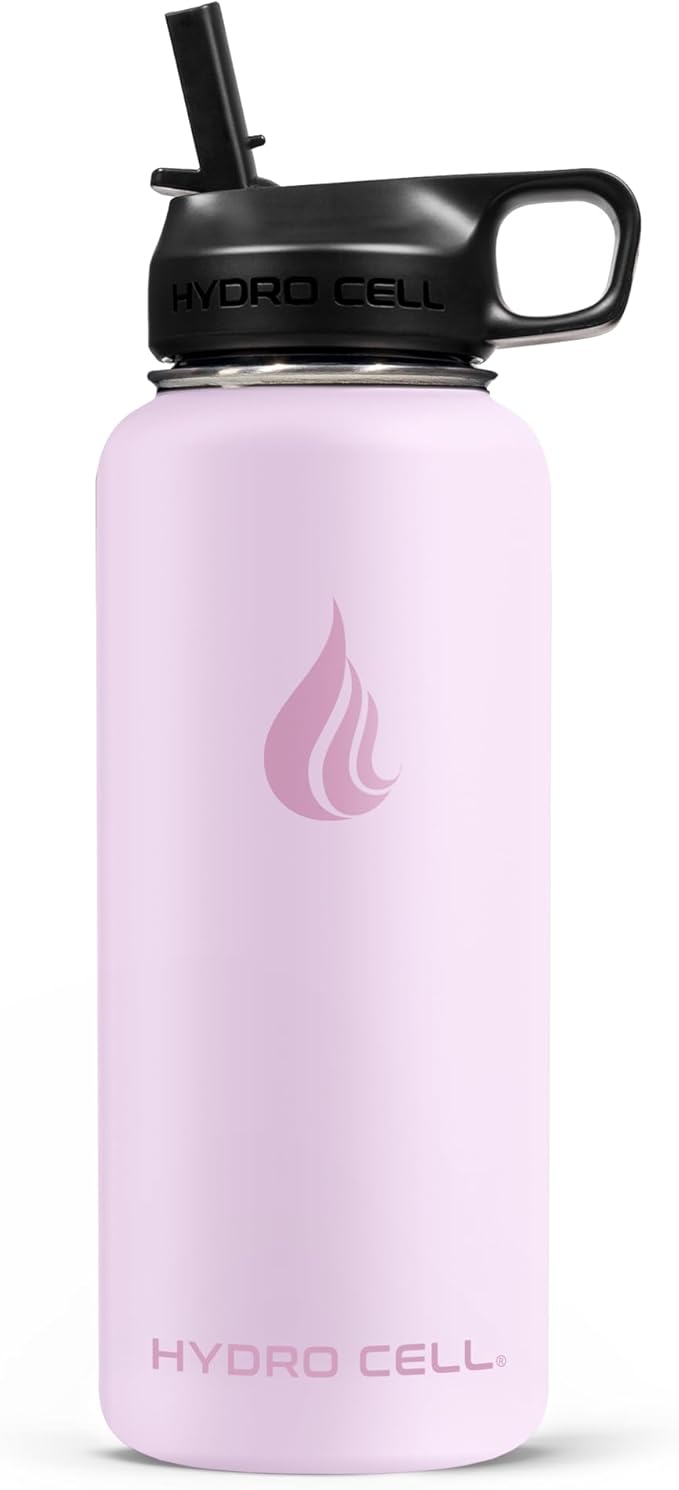 HYDRO CELL Stainless Steel Insulated Water Bottle with Straw - For Cold & Hot Drinks - Metal Vacuum Flask with Screw Cap and Modern Leakproof Sport Thermos for Adults (Pink 32oz)