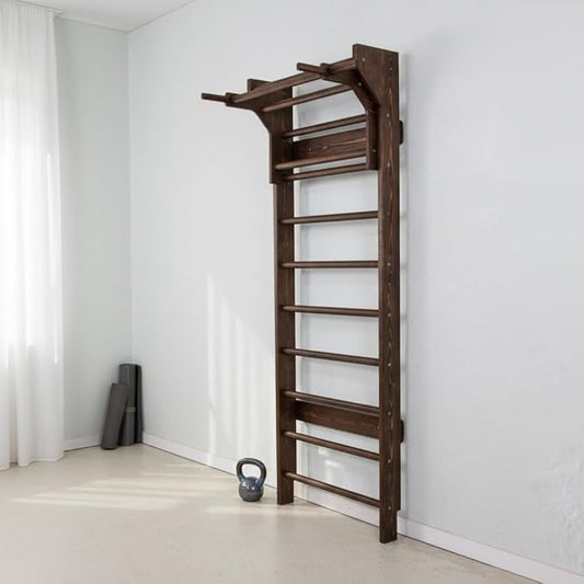 2in1 Wooden Wall Stall Bars with Pull Up bar and Dip Bar