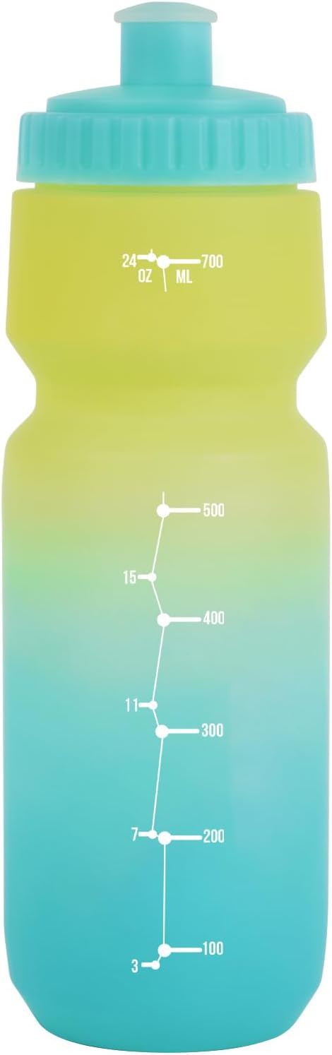 24oz Bike Water Bottle, Cycling Squeeze Water Bottle Leakproof BPA Free with Capacity Scale w/Pull Top Lid, Reusable, for Bicycle, Gym,Camping, Hiking