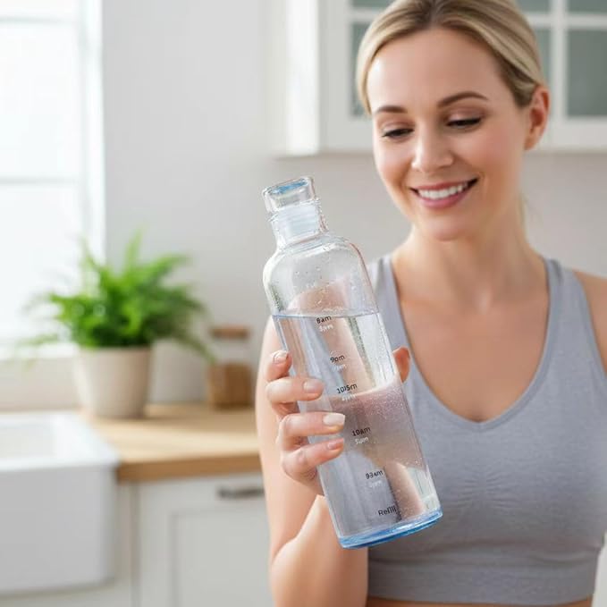 26oz Plastic Sports Bottle ，Time Marker Water Bottle, Leakproof Sports Drinking Bottle for Gym, School, Office, Travel (Blue 26 oz)