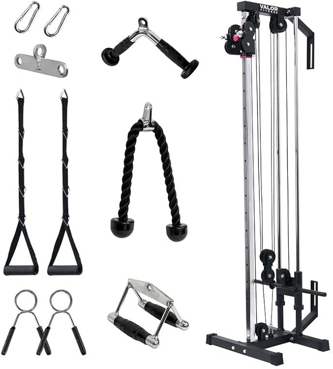 Valor Fitness Wall Mounted Cable Machine, Dual Adjustable Pulley System with 16 Height Positions, Space-Saving Home Gym Strength Training Equipment