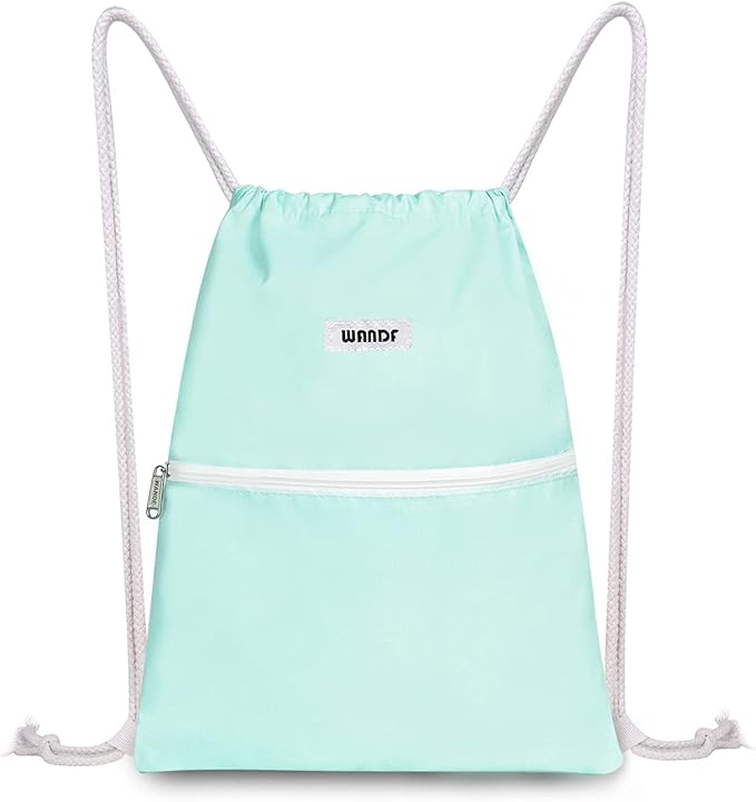 WANDF Drawstring Backpack String Bag Sackpack Cinch Water Resistant Nylon for Gym Shopping Sport Yoga (Mint Green)
