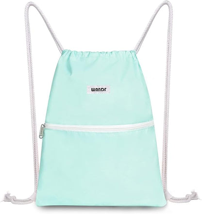 WANDF Drawstring Backpack String Bag Sackpack Cinch Water Resistant Nylon for Gym Shopping Sport Yoga (Mint Green)